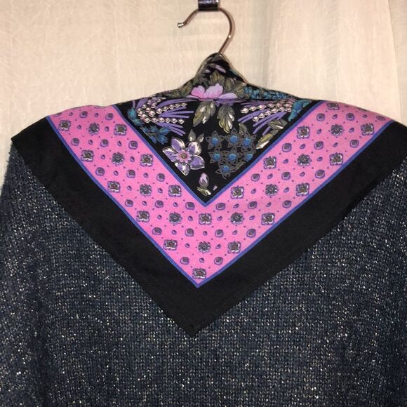 Large Black Pink Lavender Blue Floral Square Turkish Scarf - Picture 6 of 11